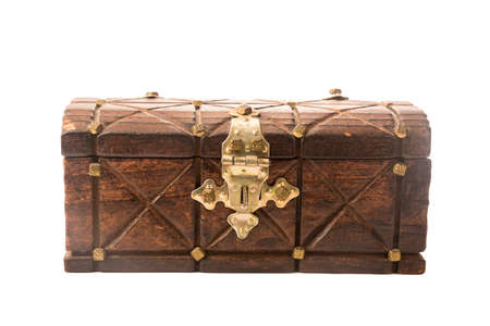 old vintage antique chest of wood isolated on white backgroundの写真素材