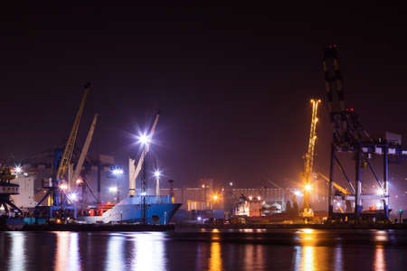 Panorama image of the illuminated cargo port