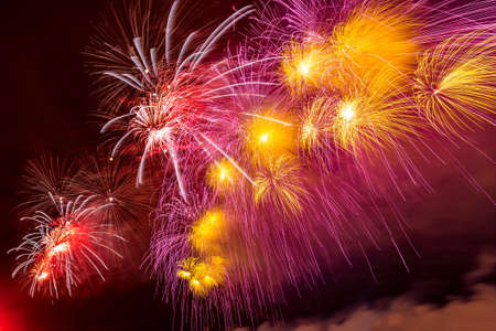 Fireworks explode glittering with dazzling results in Moscow, Russia. 23 February celebration.の写真素材