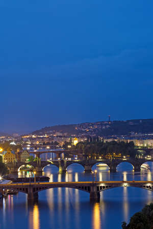 Prague at twilight blue hor, view of Bridges on Vltavaの写真素材