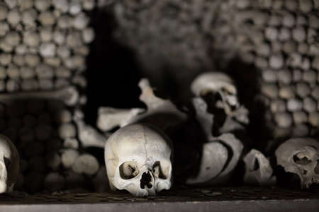 Human bones and skulls in Ossuary. Kostnice Church in Kutna Hora, Czech republic.の写真素材