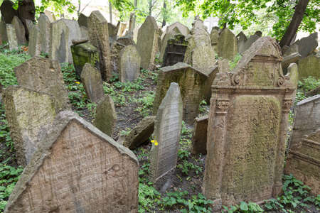 Headstones in the Jewish cemetery in Prague Czech republic.の写真素材