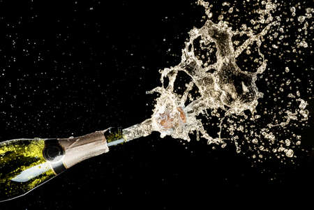 Celebration and holiday theme. Champagne splashes on black background.の写真素材