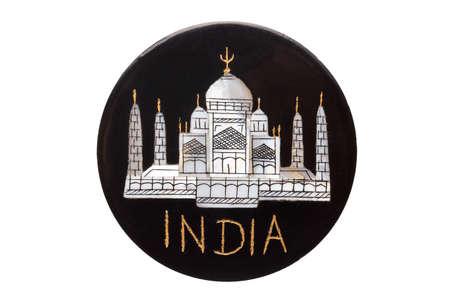 Taj Mahal Temple world famous landmark refrigerator magnet from India isolated on white background.の写真素材