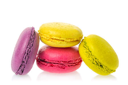 Sweet tasty macaroons isolated on a white background.の写真素材