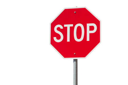 Red stop sign isolated on white background. Traffic regulatory warning sign
