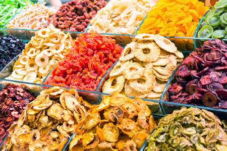 Various dried fruits on the Grand Bazaar in Istanbul, Turkey.