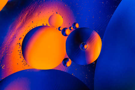 Abstract molecule sctructure. Macro shot of air or molecule. Abstract blue orange background. Space...