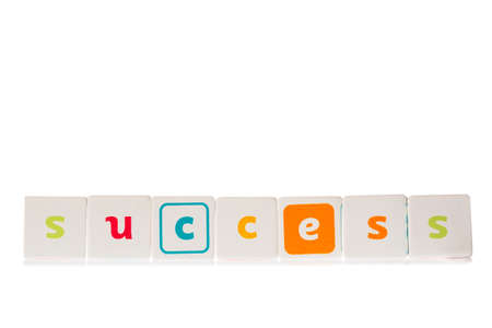 Word Success made from wooden cubes isolated on white background. Business concept