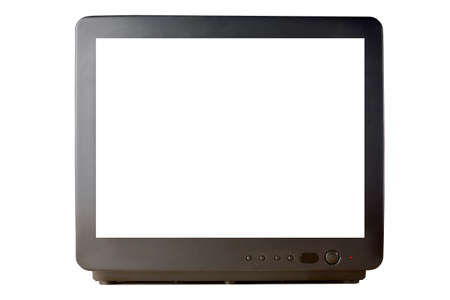 Old vintage TV set televisor isolated on white background with blank white screenの写真素材