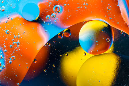 Scientific image of cell membrane. Macro up of liquid substances. Abstract molecule atom sctructure. Water bubbles. Macro shot of air or molecule. Biology, physics or chemistry abstract backgroundの写真素材