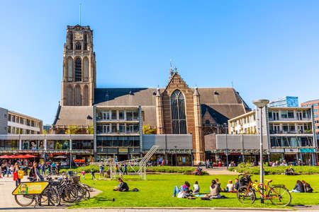 Rotterdam, The Netherlands - May, 2018: St. Lawrence Church Grote of Sint-Laurenskerk medieval Protestant church in the town centre of Rotterdam.のeditorial素材