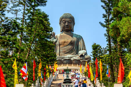 Honk Kong, SAR of China - may, 2019: The big Tian Tan Buddha at Po Lin Monastery in Hong Kong during summer sunny dayのeditorial素材