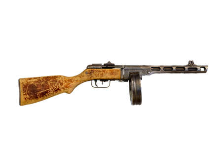 Retro soviet automatic machine gun from World War II isolated on white background.