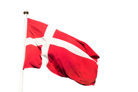 Close up image of waving Denmark flag isolated on white background