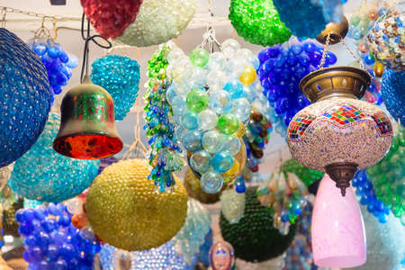 Mosaic colorful lamps from market in Rome, Italy.