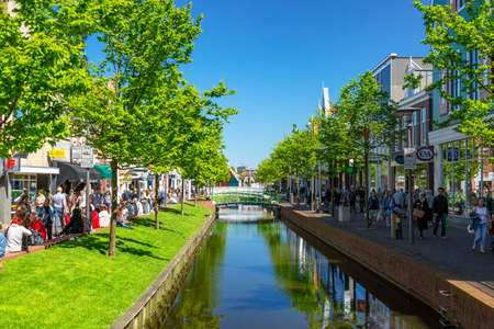 Zaandam, The Netherlands - May, 2018: The shopping street in the center of Zaandam during sunny day.のeditorial素材