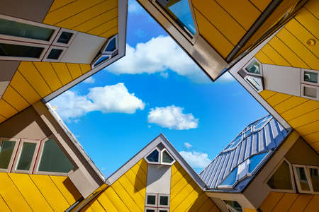 Rotterdam, Netherlands - May, 2018: Cube houses Kubuswoningen in Rotterdam, Netherlands. Famous tourist landmark in South Hollandのeditorial素材
