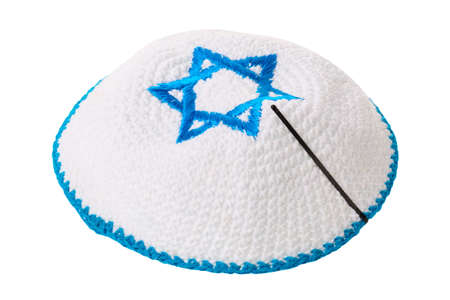 Traditional jewish headwear with star of David isolated on white background.の写真素材