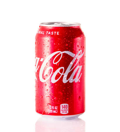 Moscow, Russia - April, 2021: Coca-Cola can isolated on white background