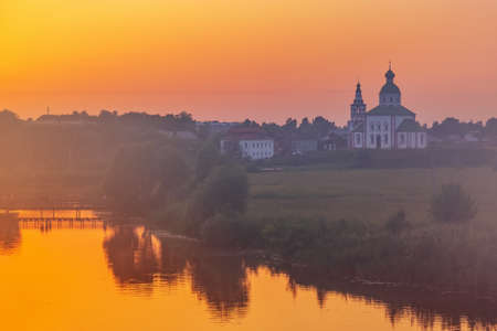 Church of Elijah the Prophet at the Kamenka river, Russia. Summer sunny day sunset.の写真素材