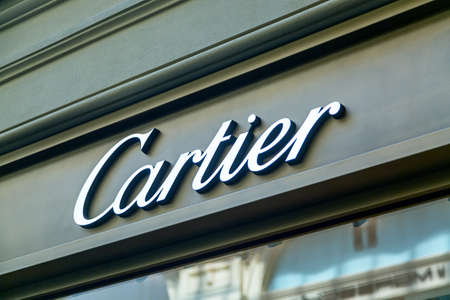 Moscow, Russia - July, 2021: Fashion house Cartier shop logo in Moscow, Russia.のeditorial素材