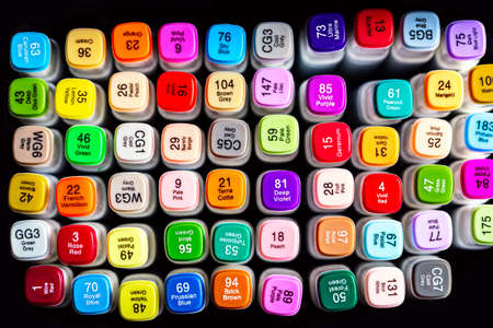 Felt pen or colorful markers with color numbers close upの写真素材
