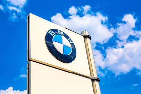 Moscow, Russia - August, 2021: BMW car manufacturer signage. Bavarian Motor Works, known as BMW is...