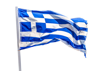 Waving Greece Flag isolated on white background.の写真素材