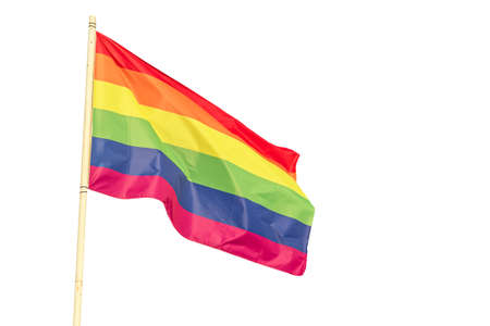 Rainbow flag LGBT movement symbol isolated on white background.