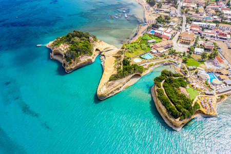 Aerial drone view of canal D'amour in Sidari Corfu island, Greece.