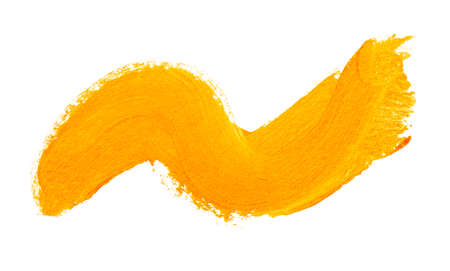 Orange yellow brush stroke isolated on white background. Orange abstract stroke. Colorful oil paint brush strokeの写真素材