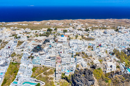 Aerial view of Imerovigli village on Santorini island, Greeceの写真素材
