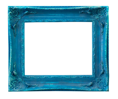 Vintage style blue colored frame isolated on white.の写真素材