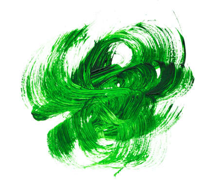 Abstract green brush strokes isolated on white background. Creative acrylic or oil paint creative texture.の写真素材