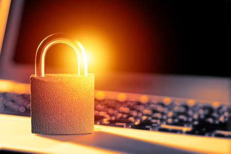Padlock laptop. Internet data privacy information security concept. Antivirus and malware...