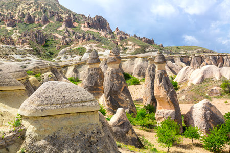 Fairy chimneys rock formations in Pasabag valley in Cappadocia, Turkey. Popular tourist destination in Turkeyの写真素材