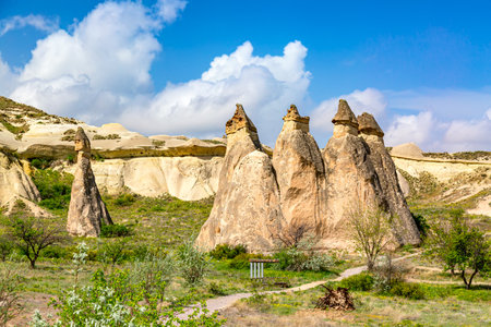 Fairy chimneys rock formations in Pasabag valley in Cappadocia, Turkey. Popular tourist destination in Turkeyの写真素材