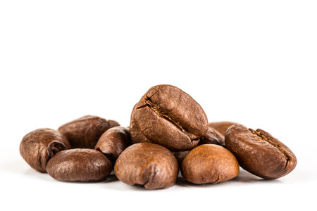 Coffee beans isolated on white background. Close-up.の写真素材