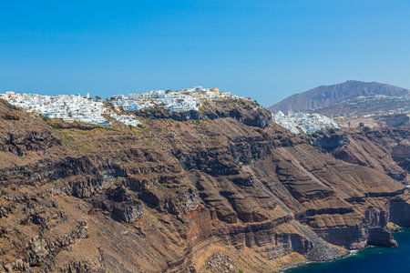 Aerial view of Imerovigli village on Santorini island, Greeceの写真素材