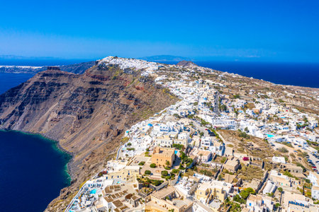 Aerial view of Imerovigli village on Santorini island, Greeceの写真素材