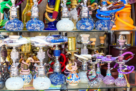 Colorful hookah in souvenir shop at Istanbul Turkey.