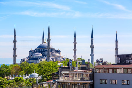 Aerial view of Blue Mosque or Sultanahmet Mosque in Istanbul, Turkiye.の写真素材