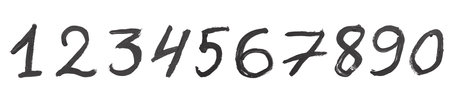 Numbers 1, 2, 3, 4, 5, 6, 7, 8, 9, 0. Hand drawn brush painted black numbers set isolated on white...