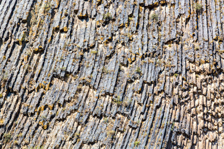 Basalt columns Symphony of Stones near the village Garni, Armenia. Tourism landmark in Armenia.