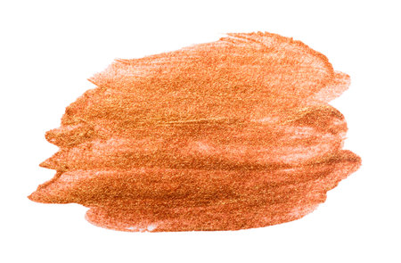 Brown bronze colored brush stroke isolated on white background. Bronze abstract stroke. Colorful watercolor brush stroke.の写真素材