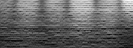 Panoramic abstract black brick background. Abstract black brick wall pattern. Rough texture and...