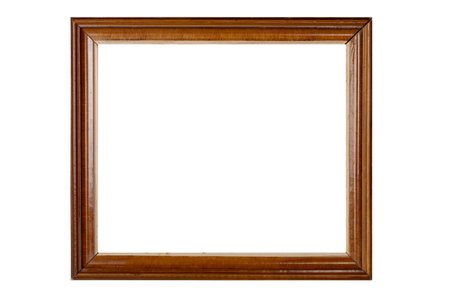 Vintage old retro wooden frame isolated on white backgroundの写真素材