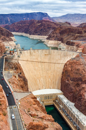 Hoover Dam on Arizona and Nevada border in United States of Americaの写真素材