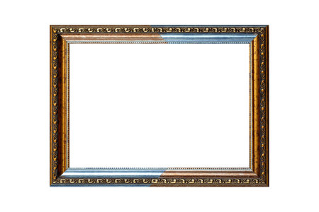 Vintage old retro wooden golden frame isolated on white.の写真素材